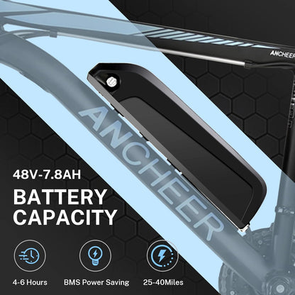 ANCHEER elektrický horský bicykel 2019 66/79,5 cm, 350 W elektrický bicykel s odnímateľnou 36 V 10,4/7,8 Ah lítium-iónovou batériou pre dospelých, prevody Shimano 24/21